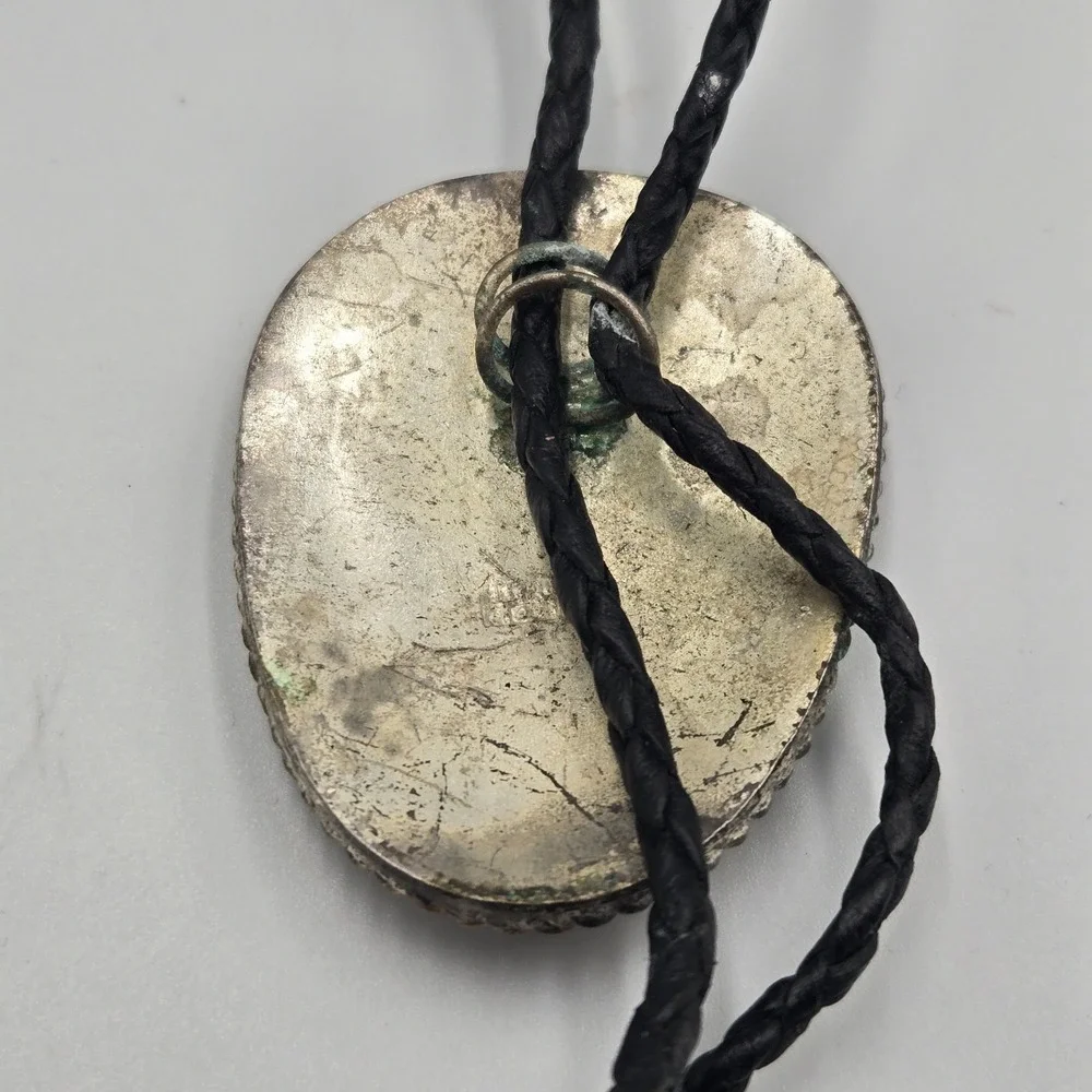 Vtg Southwestern Bolo Tie Silver Gold Tone Horse Head Black Braided Cord‎